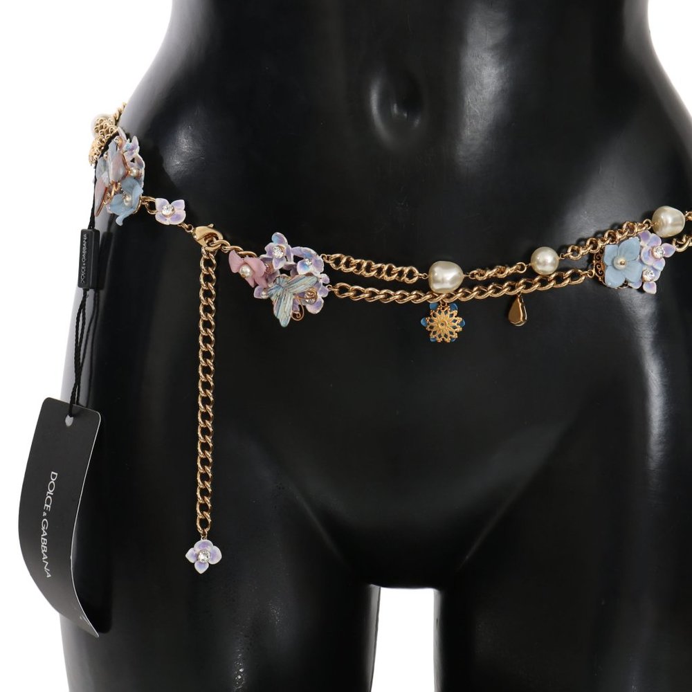 DOLCE & GABBANA  Gold Chain Crystal Butterfly Flower Belt Brand New